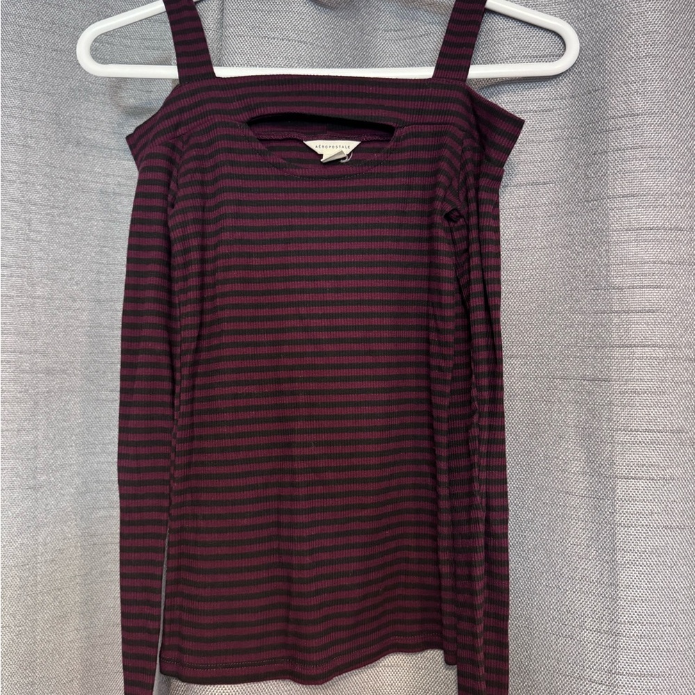 Aeropostale Burgundy and Black Striped Blouse